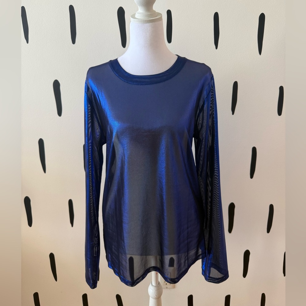 Shimmering Navy Blue Long Sleeve Women's Top